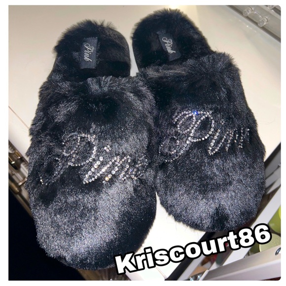 VS PINK Robe & Black & Silver Bling Slippers NEW WITH TAGS - Picture 11 of 16